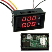 Цифровой LED вольт-амперметр однофазный RUICHI, 0-100 В, 0-10 A, подсветка красная