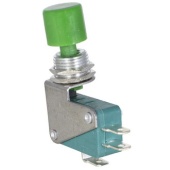 Микропереключатель с кнопкой RUICHI KW3-02-01, 44х13х41 мм, зеленая кнопка, диаметр 13 мм, ON-(ON), SPDT 3P, 250 В, 5 А, 30 мОм, -25...+85 °C