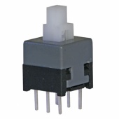 Миниатюрная кнопка с фиксацией RUICHI PB22E09, DPDT, 8.5x8.5x14 мм, 0,1 А, 30 В, 70 мОм, монтаж на плату