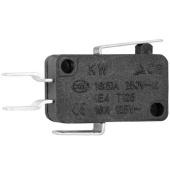 Микропереключатель с укороченной планкой RUICHI KW7-22, 16х10.5х27.8 мм, ON-(ON), SPDT 3P, 250 В, 5 А, 30 мОм, -25...+85 °C