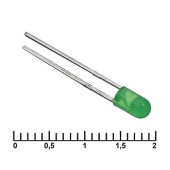 Светодиод RUICHI, 3 мм, 30 мКД, угол излучения 20 градусов, зелёный