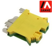 Клеммная колодка на DIN-рейку SANHE SHUKT6N, UL/IEC, 65 А, 2000 В, 24-10 AWG, PA66, корпус желто-зеленый